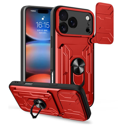 For iPhone 18 Pro Max Sliding Camshield TPU+PC Phone Case with Card Slot - Red - EDA006902713C