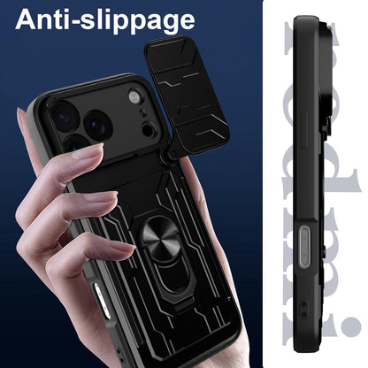 For iPhone 18 Pro Max Sliding Camshield TPU+PC Phone Case with Card Slot - Rose Gold - EDA006902713D