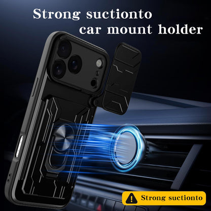For iPhone 18 Pro Max Sliding Camshield TPU+PC Phone Case with Card Slot - Dark Green - EDA006902713E
