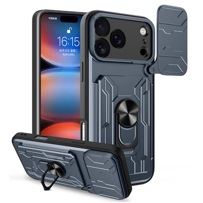 For iPhone 18 Pro Max Sliding Camshield TPU+PC Phone Case with Card Slot - Grey - EDA006902713F