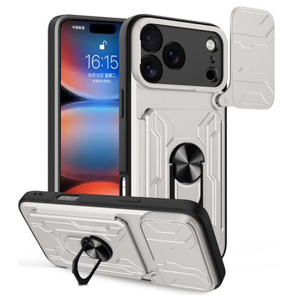 For iPhone 18 Pro Max Sliding Camshield TPU+PC Phone Case with Card Slot - White - EDA006902713G
