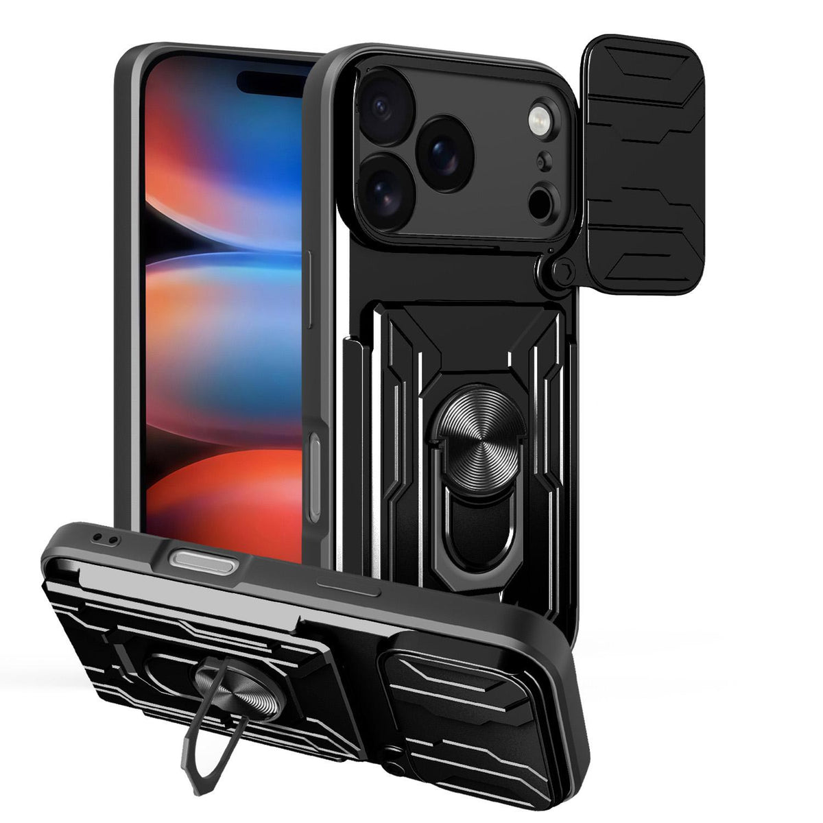 For iPhone 18 Pro Sliding Camshield TPU+PC Phone Case with Card Slot - Black - EDA006902714B