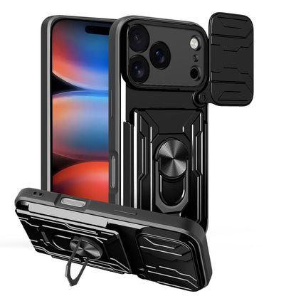 For iPhone 18 Pro Sliding Camshield TPU+PC Phone Case with Card Slot - Black - EDA006902714B