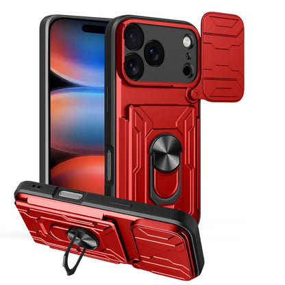 For iPhone 18 Pro Sliding Camshield TPU+PC Phone Case with Card Slot - Red - EDA006902714C