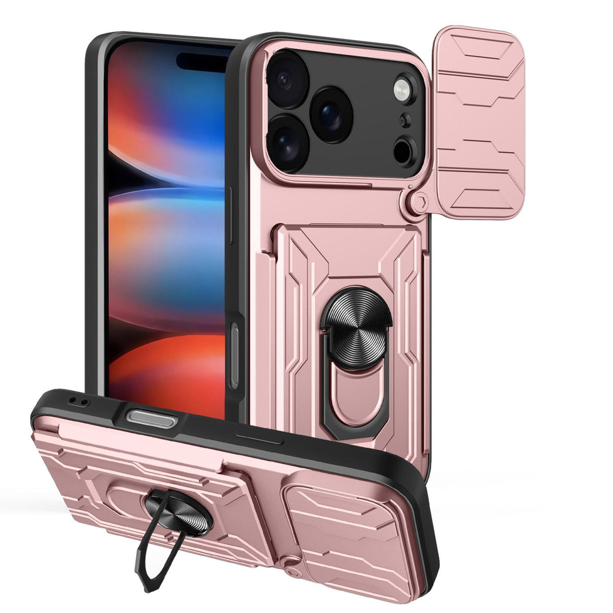 For iPhone 18 Pro Sliding Camshield TPU+PC Phone Case with Card Slot - Rose Gold - EDA006902714D