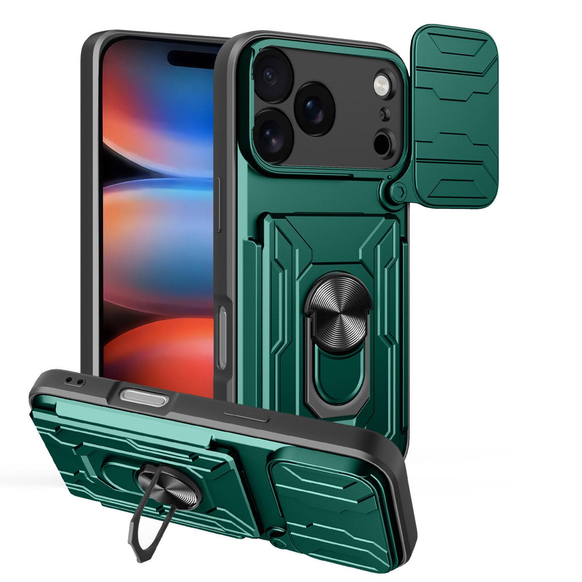 For iPhone 18 Pro Sliding Camshield TPU+PC Phone Case with Card Slot - Dark Green - EDA006902714E