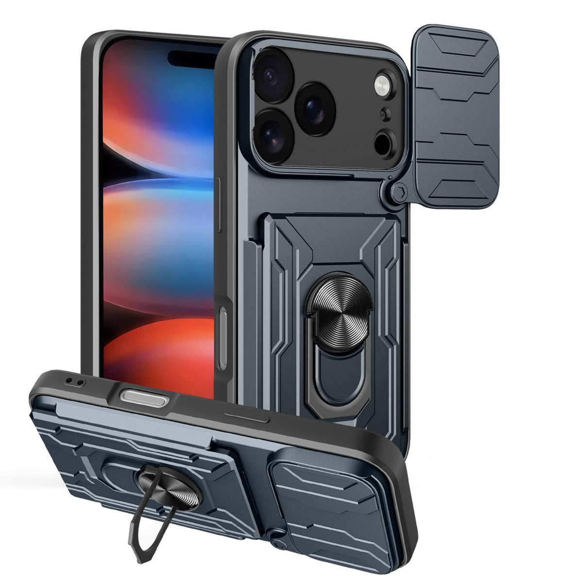 For iPhone 18 Pro Sliding Camshield TPU+PC Phone Case with Card Slot - Grey - EDA006902714F