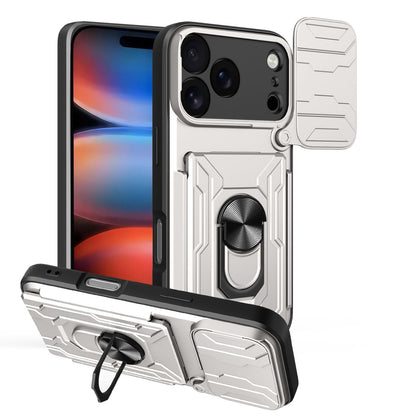 For iPhone 18 Pro Sliding Camshield TPU+PC Phone Case with Card Slot - White - EDA006902714G