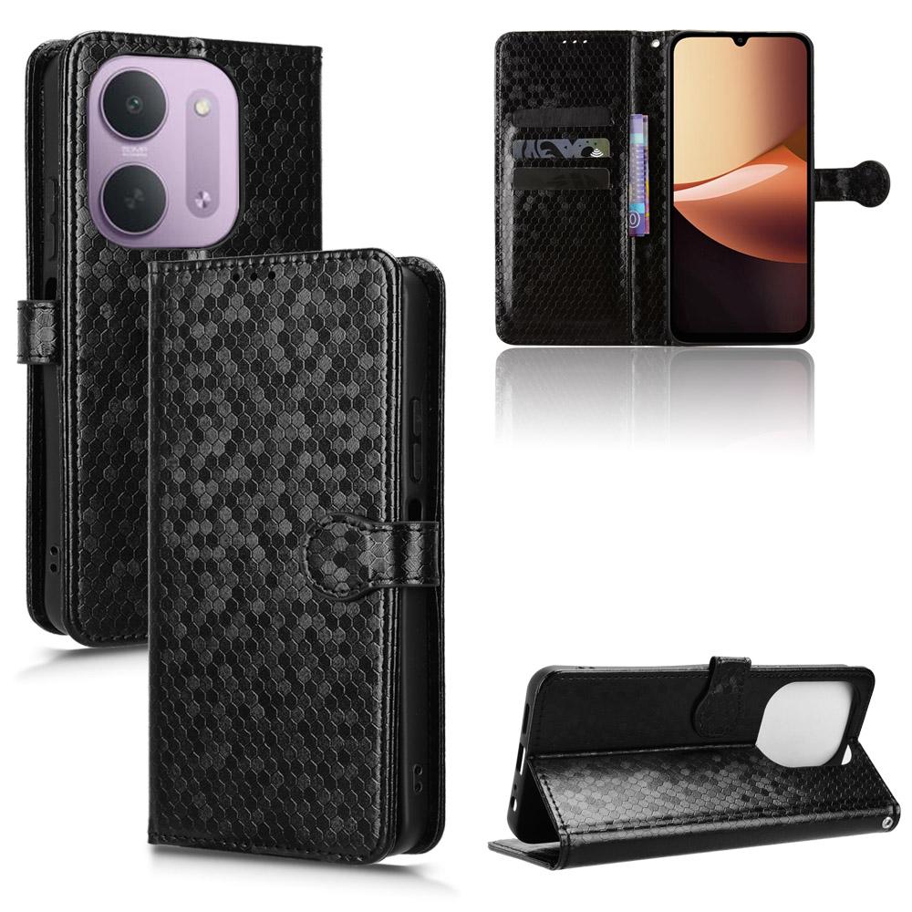 For Redmi 17C 5G Honeycomb Dot Texture Leather Phone Case - Black - EDA006925829A