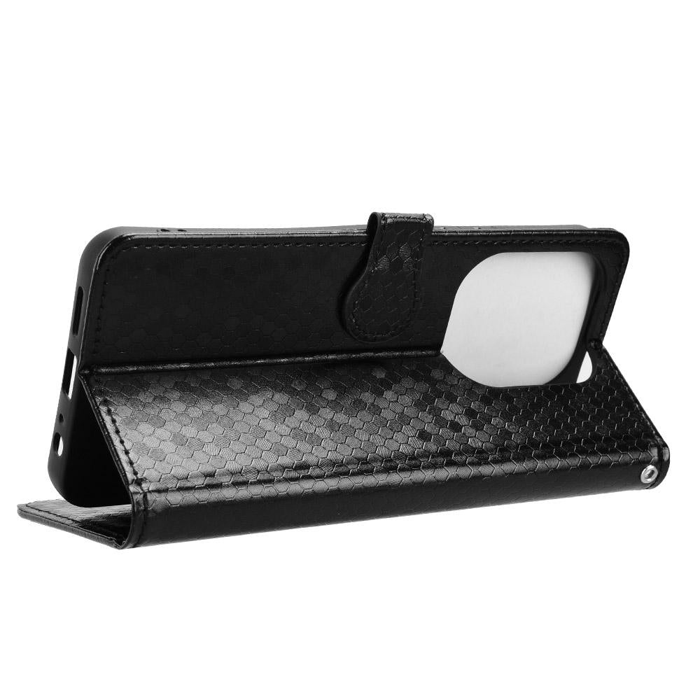 For Redmi 17C 5G Honeycomb Dot Texture Leather Phone Case - Black - EDA006925829A