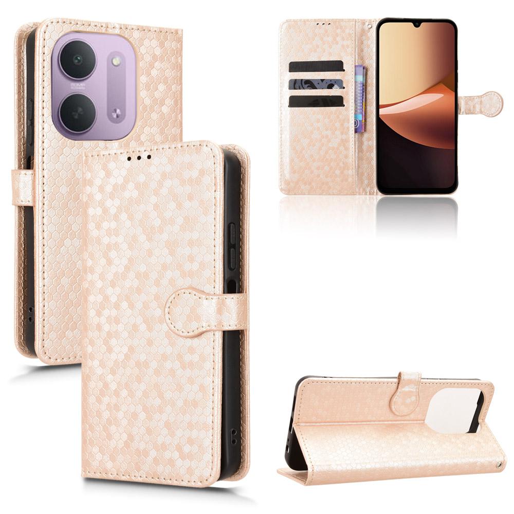 For Redmi 17C 5G Honeycomb Dot Texture Leather Phone Case - Gold - EDA006925829B