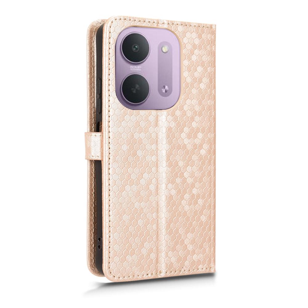 For Redmi 17C 5G Honeycomb Dot Texture Leather Phone Case - Gold - EDA006925829B