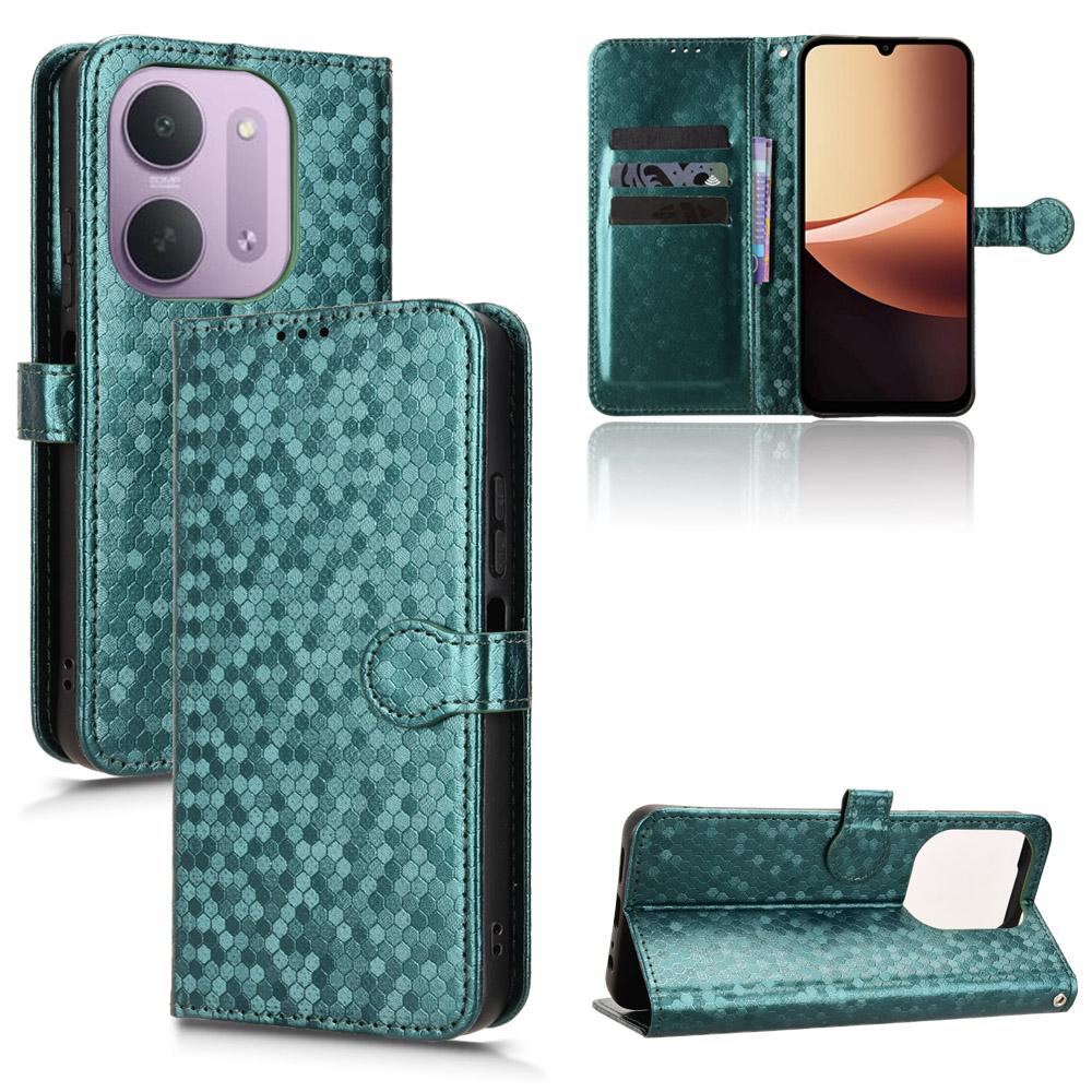 For Redmi 17C 5G Honeycomb Dot Texture Leather Phone Case - Green - EDA006925829D