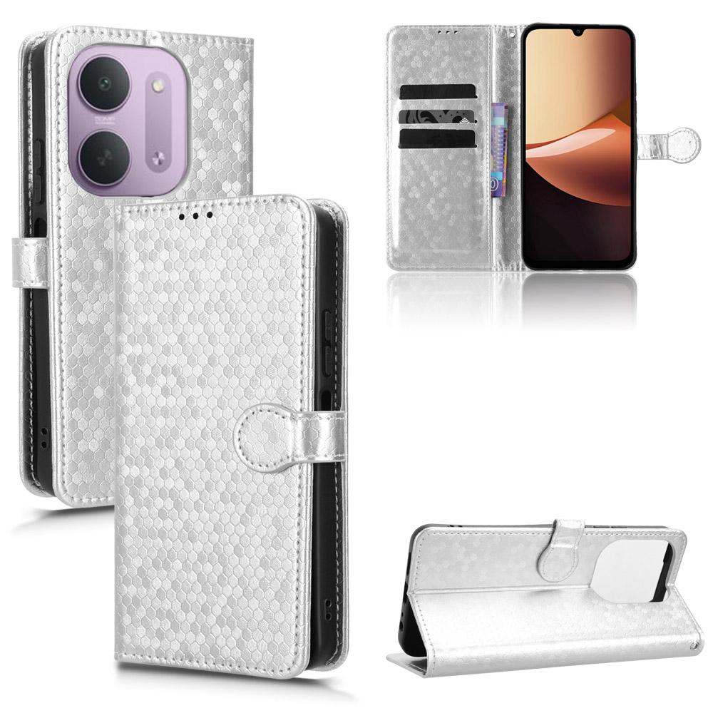For Redmi 17C 5G Honeycomb Dot Texture Leather Phone Case - Silver - EDA006925829E