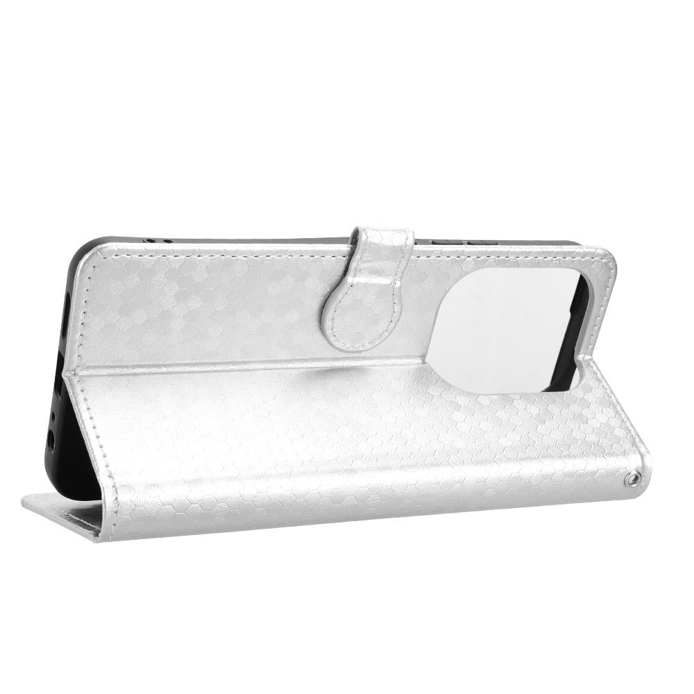For Redmi 17C 5G Honeycomb Dot Texture Leather Phone Case - Silver - EDA006925829E