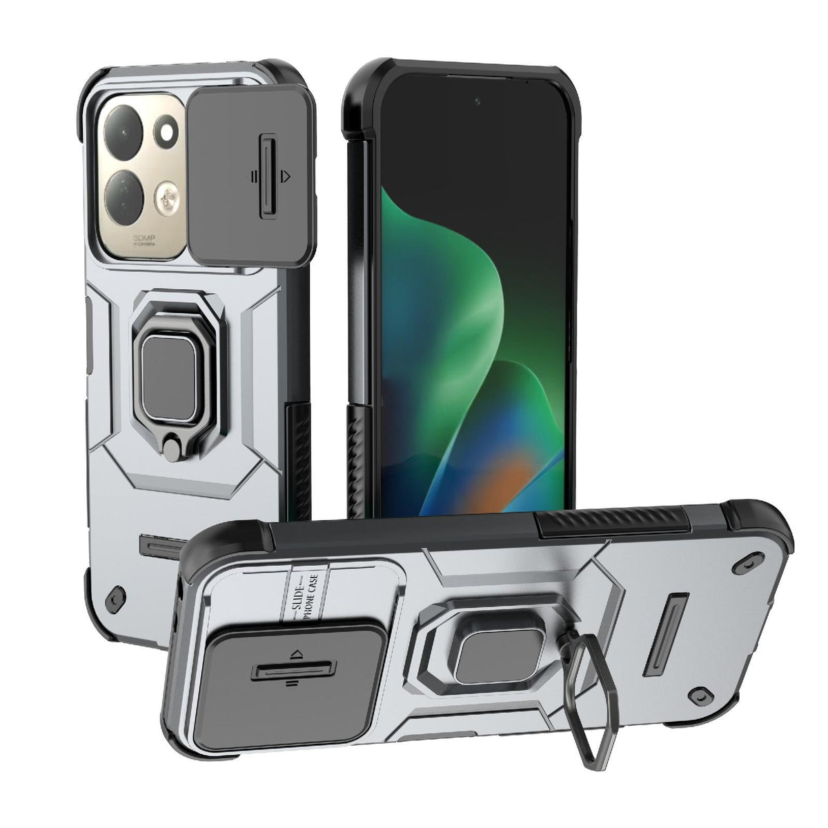 For Redmi 17 5G / 4G Global 170mm Sliding Camshield TPU + PC Shockproof Phone Case with Holder - Grey - EDA006951218B