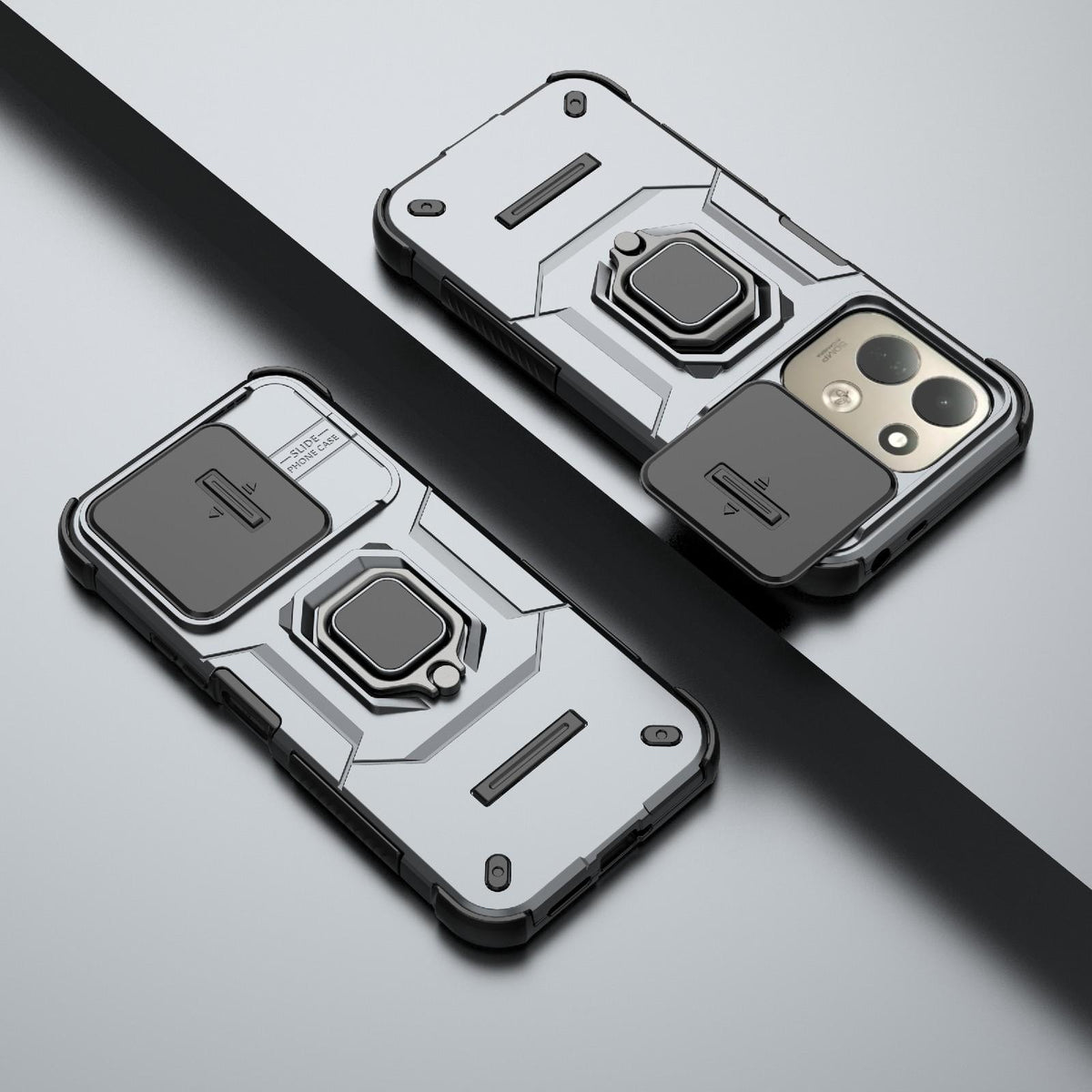 For Redmi 17 5G / 4G Global 170mm Sliding Camshield TPU + PC Shockproof Phone Case with Holder - Grey - EDA006951218B