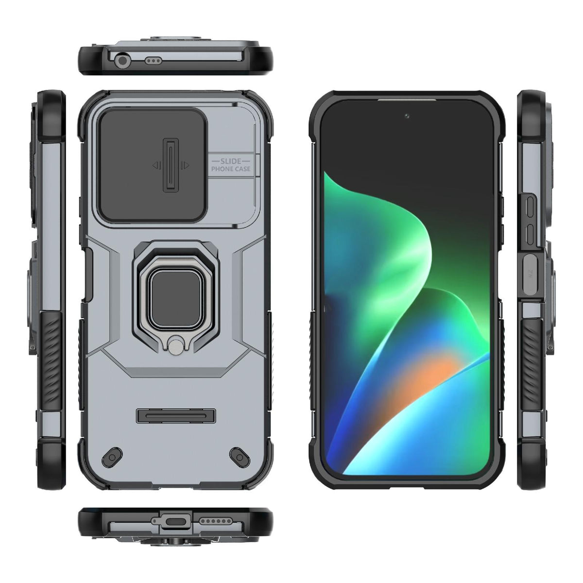 For Redmi 17 5G / 4G Global 170mm Sliding Camshield TPU + PC Shockproof Phone Case with Holder - Grey - EDA006951218B