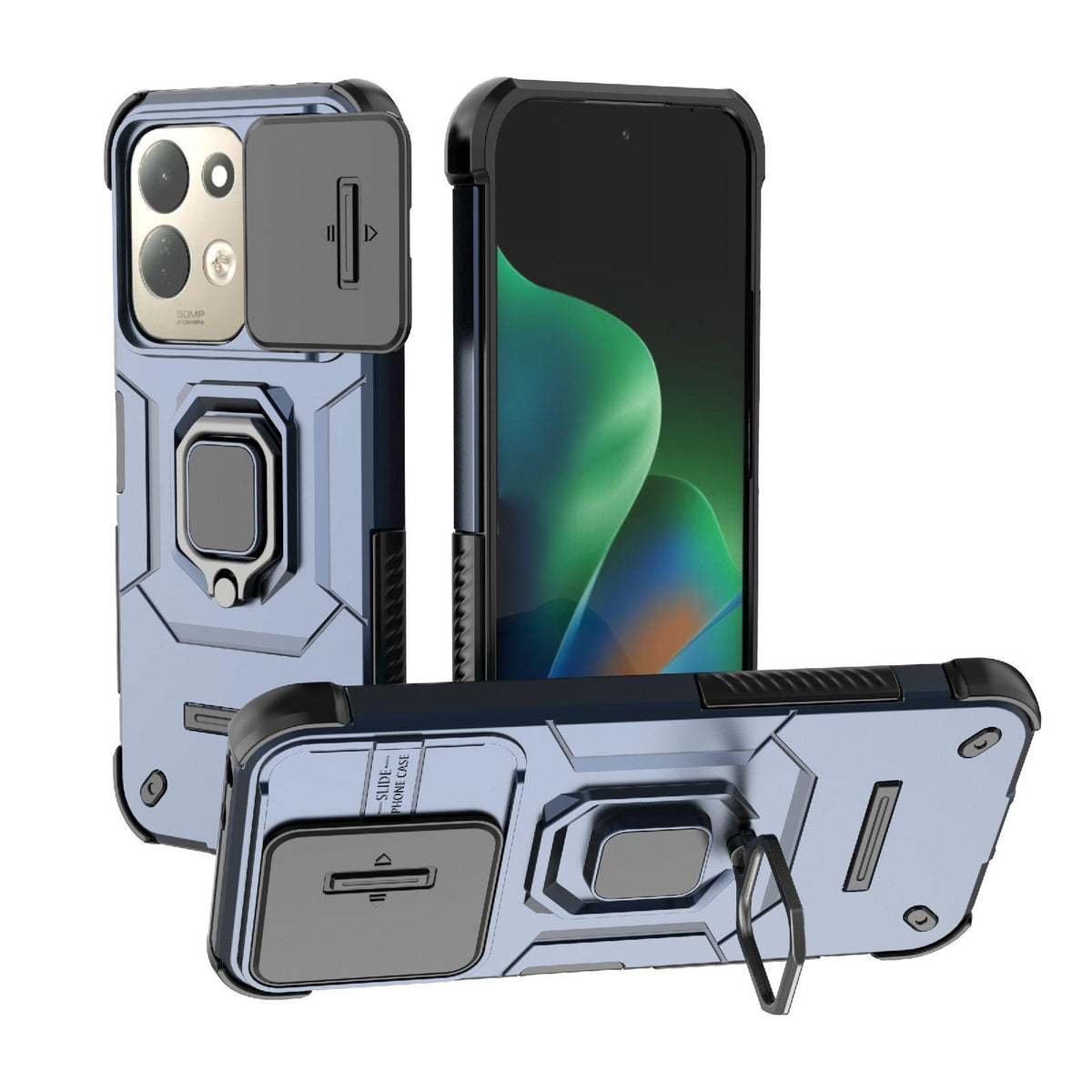 For Redmi 17 5G / 4G Global 170mm Sliding Camshield TPU + PC Shockproof Phone Case with Holder - Blue - EDA006951218C