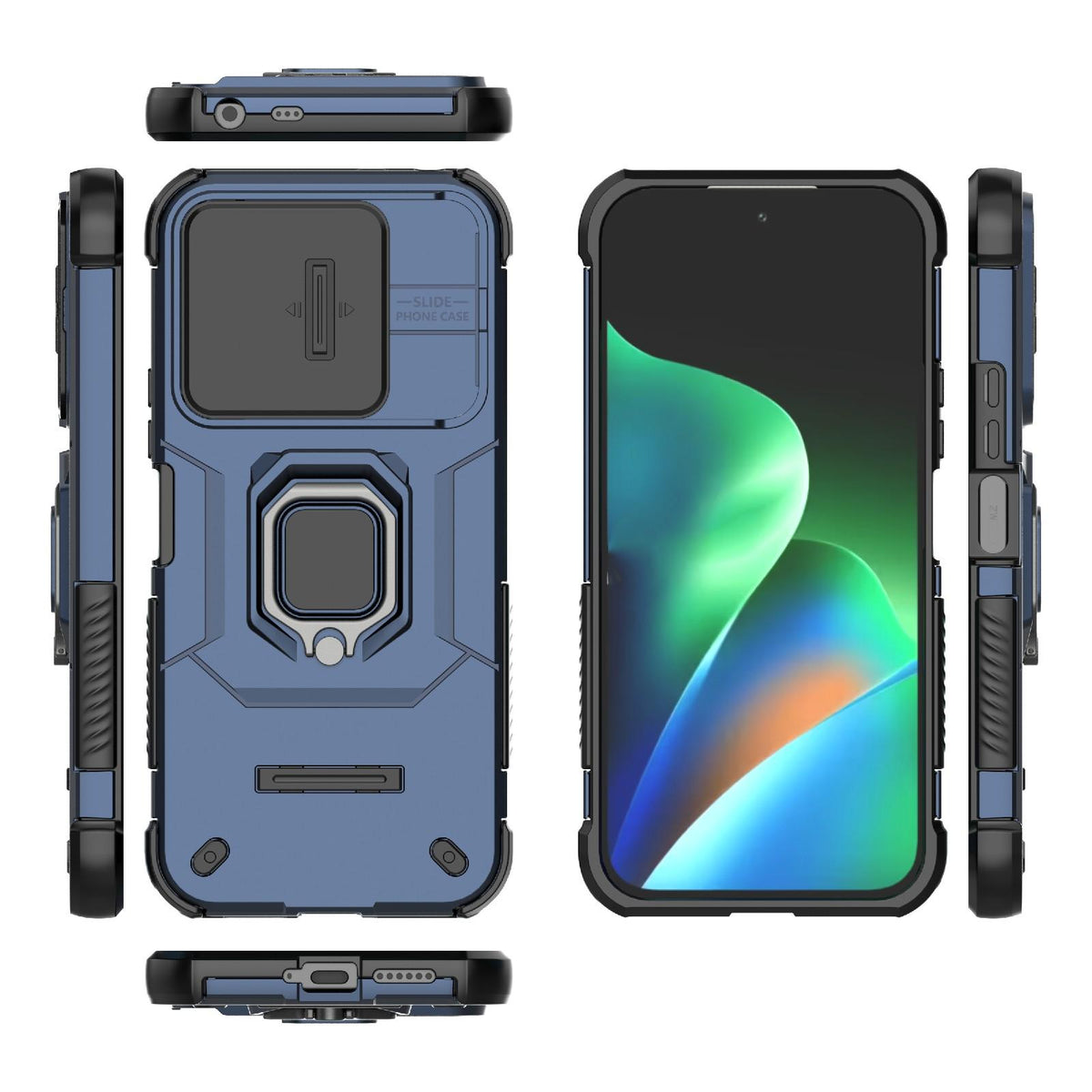 For Redmi 17 5G / 4G Global 170mm Sliding Camshield TPU + PC Shockproof Phone Case with Holder - Blue - EDA006951218C