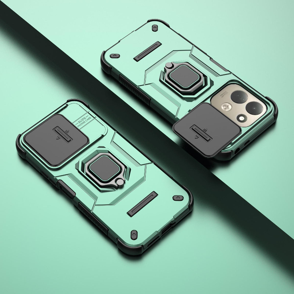 For Redmi 17 5G / 4G Global 170mm Sliding Camshield TPU + PC Shockproof Phone Case with Holder - Green - EDA006951218D