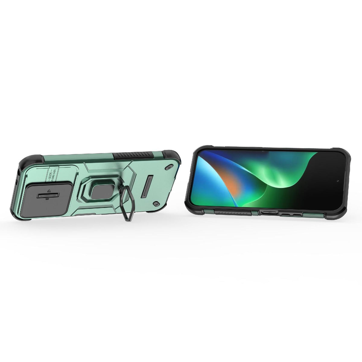 For Redmi 17 5G / 4G Global 170mm Sliding Camshield TPU + PC Shockproof Phone Case with Holder - Green - EDA006951218D