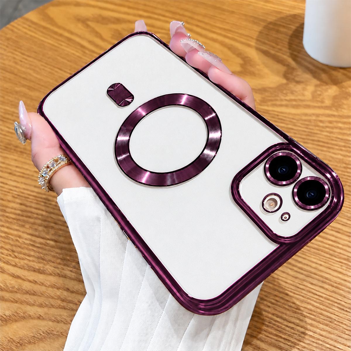 For iPhone 12 Electroplating MagSafe Phone Case - Cherry Red - EDA006968604I