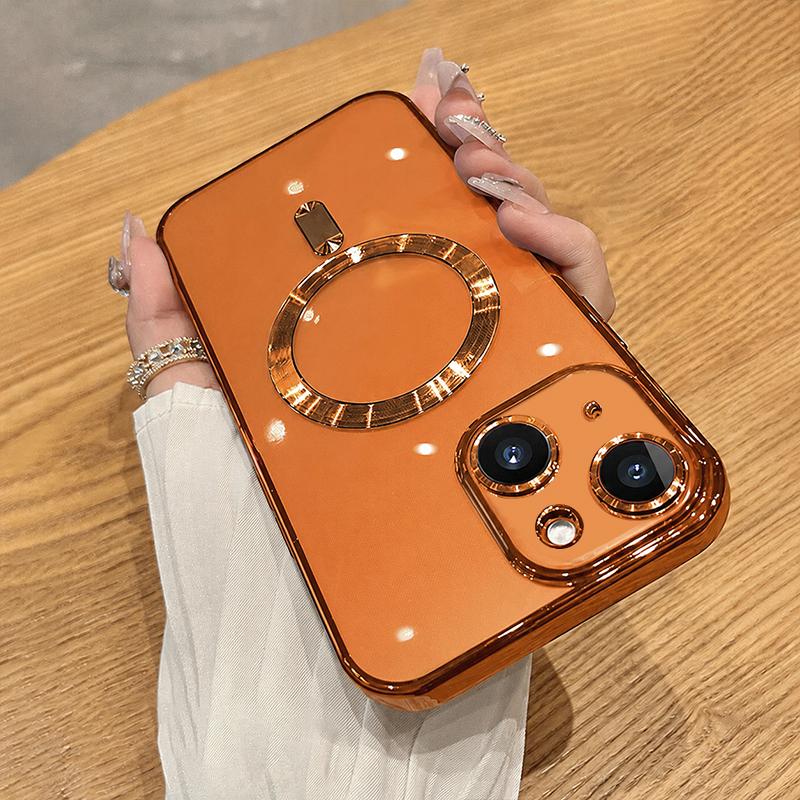 For iPhone 15 Electroplating MagSafe Phone Case - Orange - EDA006968614K