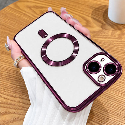 For iPhone 15 Plus Electroplating MagSafe Phone Case - Cherry Red - EDA006968615I