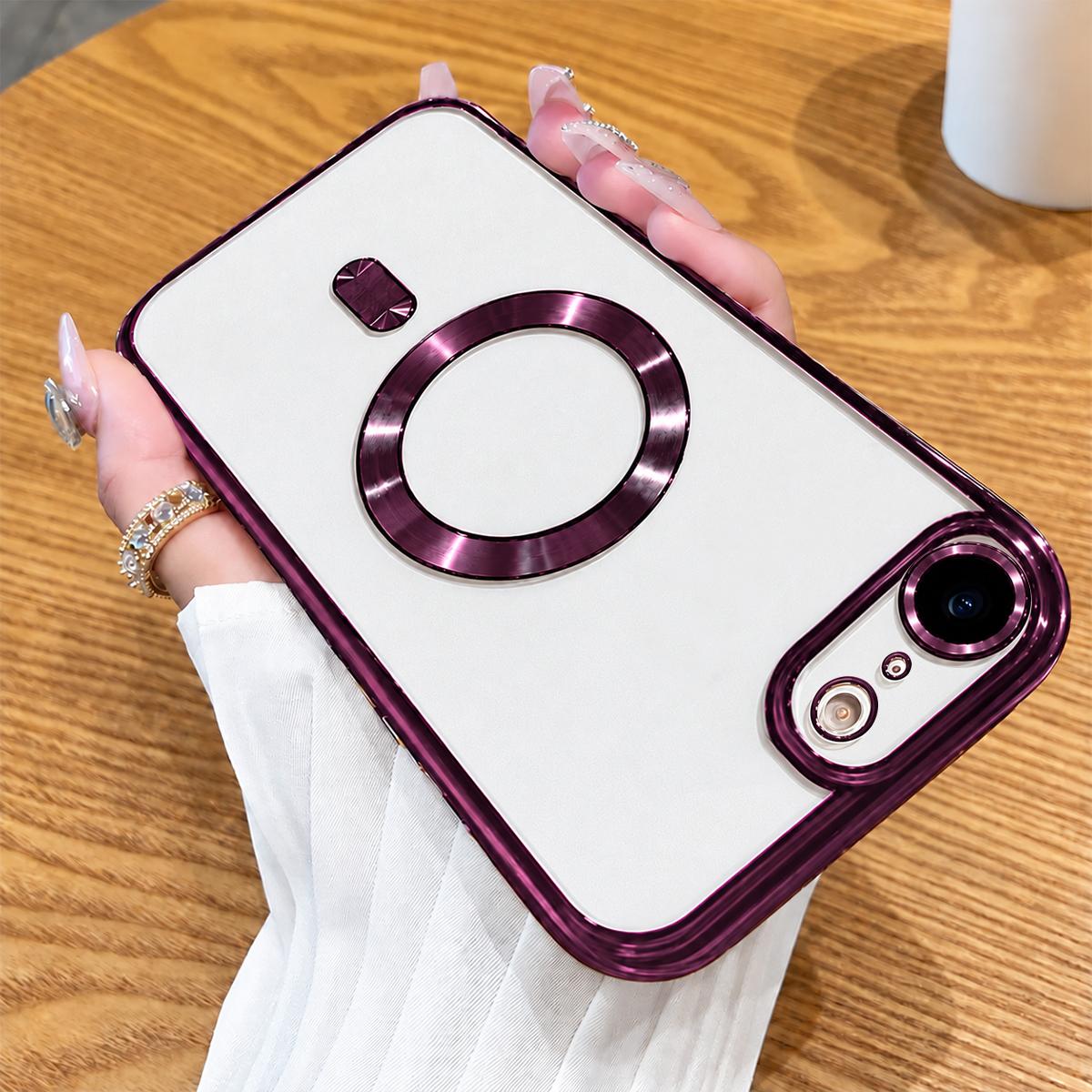 For iPhone 17e / 16e Electroplating MagSafe Phone Case - Cherry Red - EDA006968622I