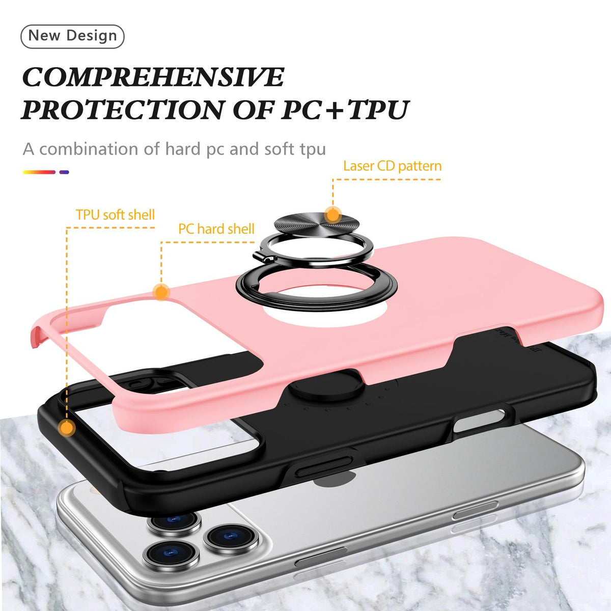 For iPhone 18 Pro Max PC + TPU Magnetic Phone Case with Invisible Ring Holder - Rose Gold - EDA006969309D