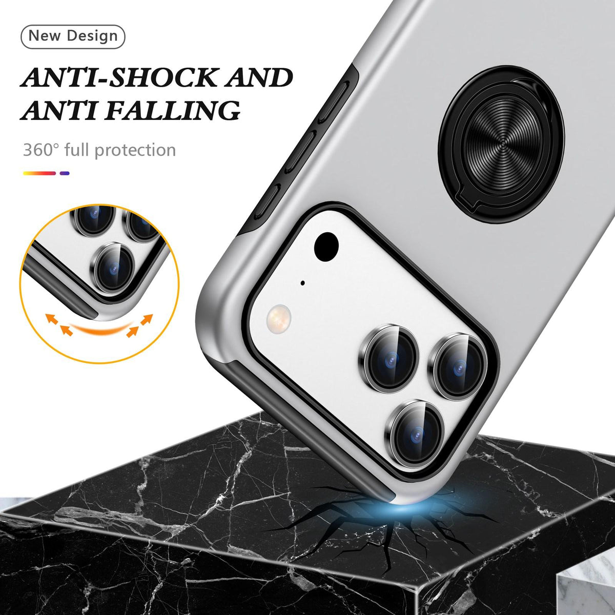 For iPhone 18 Pro Max PC + TPU Magnetic Phone Case with Invisible Ring Holder - Silver - EDA006969309F