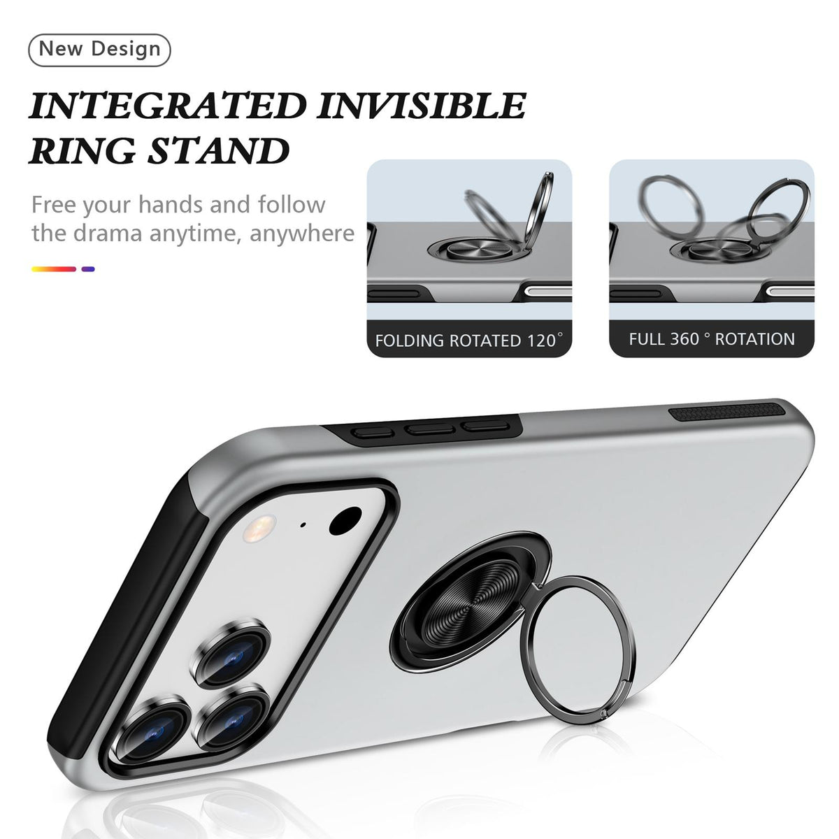 For iPhone 18 Pro Max PC + TPU Magnetic Phone Case with Invisible Ring Holder - Silver - EDA006969309F