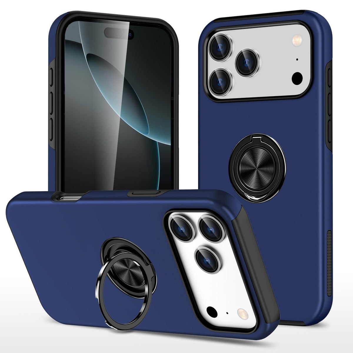 For iPhone 18 Pro PC + TPU Magnetic Phone Case with Invisible Ring Holder - Navy Blue - EDA006969310A