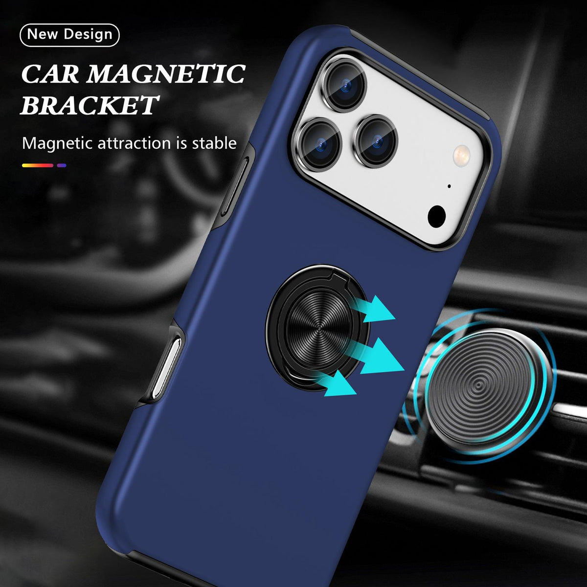 For iPhone 18 Pro PC + TPU Magnetic Phone Case with Invisible Ring Holder - Navy Blue - EDA006969310A