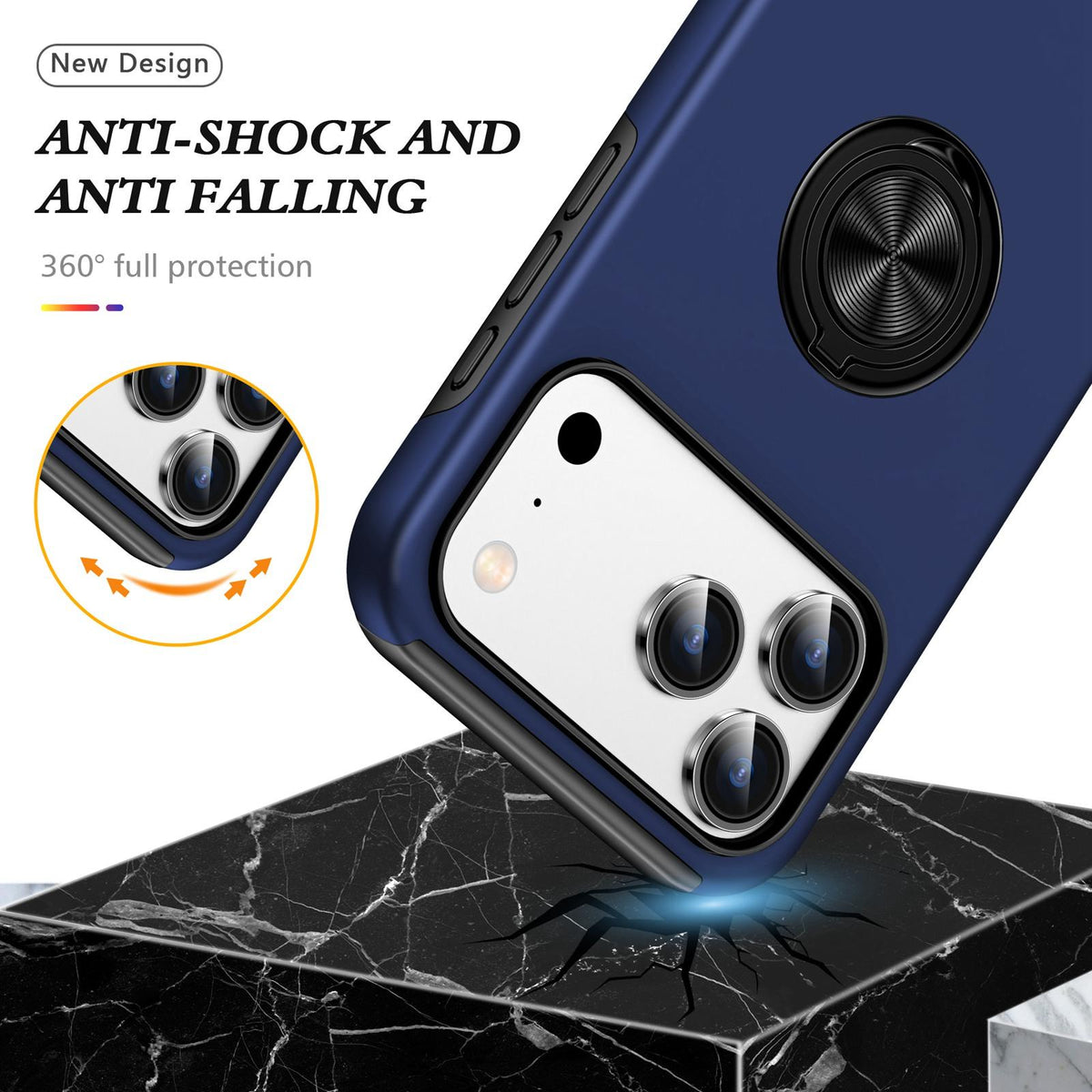 For iPhone 18 Pro PC + TPU Magnetic Phone Case with Invisible Ring Holder - Navy Blue - EDA006969310A