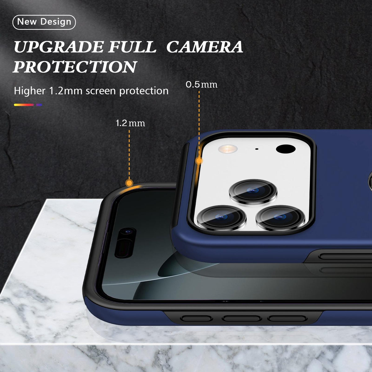 For iPhone 18 Pro PC + TPU Magnetic Phone Case with Invisible Ring Holder - Navy Blue - EDA006969310A