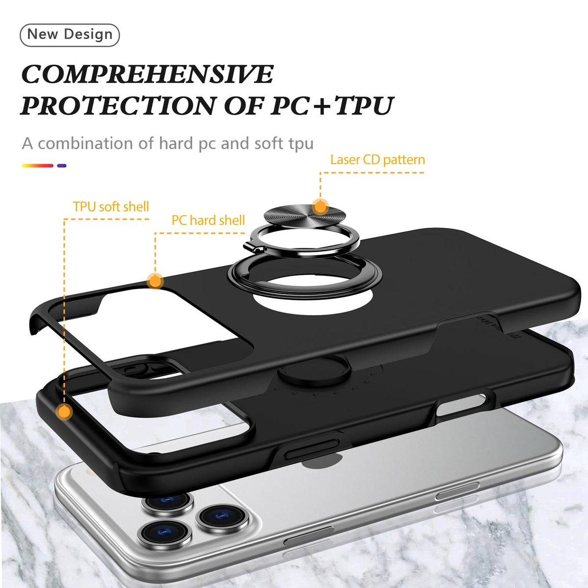 For iPhone 18 Pro PC + TPU Magnetic Phone Case with Invisible Ring Holder - Black - EDA006969310B