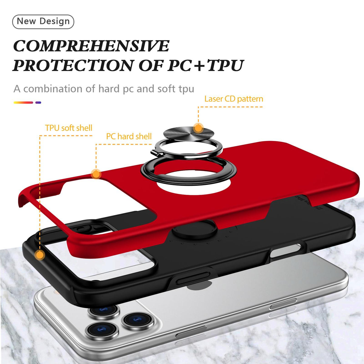 For iPhone 18 Pro PC + TPU Magnetic Phone Case with Invisible Ring Holder - Red - EDA006969310C