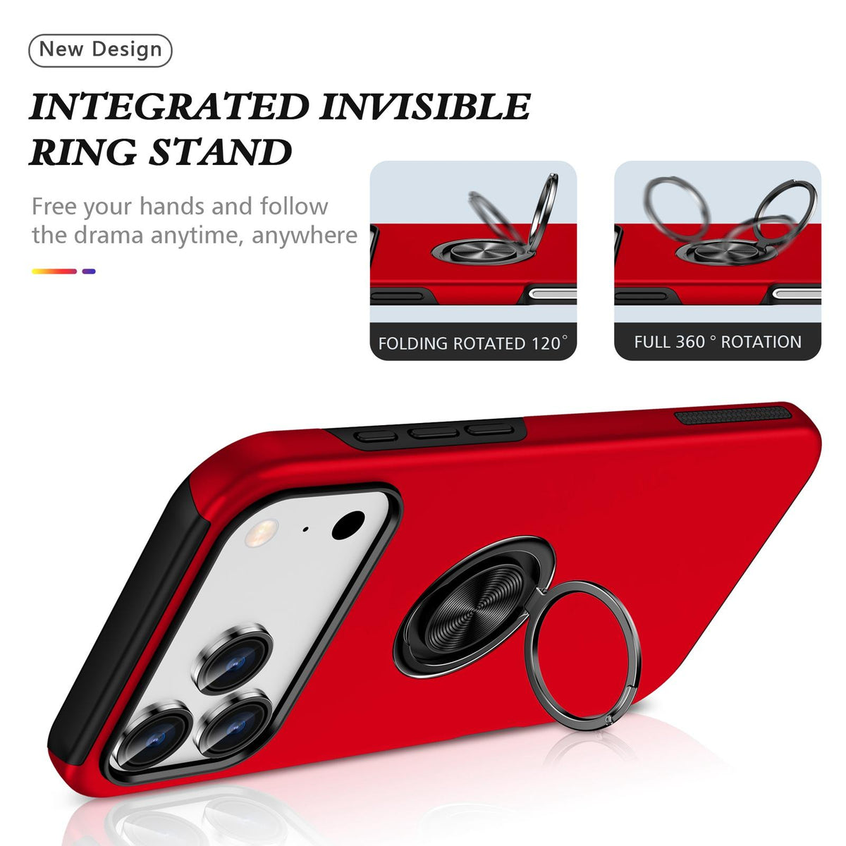 For iPhone 18 Pro PC + TPU Magnetic Phone Case with Invisible Ring Holder - Red - EDA006969310C