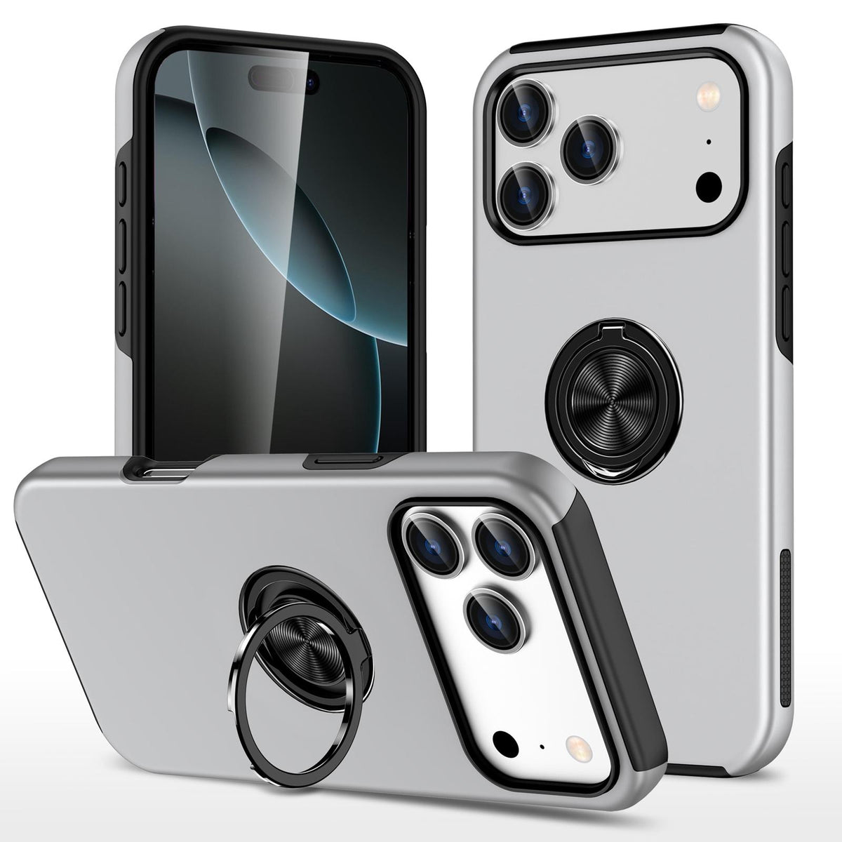 For iPhone 18 Pro PC + TPU Magnetic Phone Case with Invisible Ring Holder - Silver - EDA006969310F
