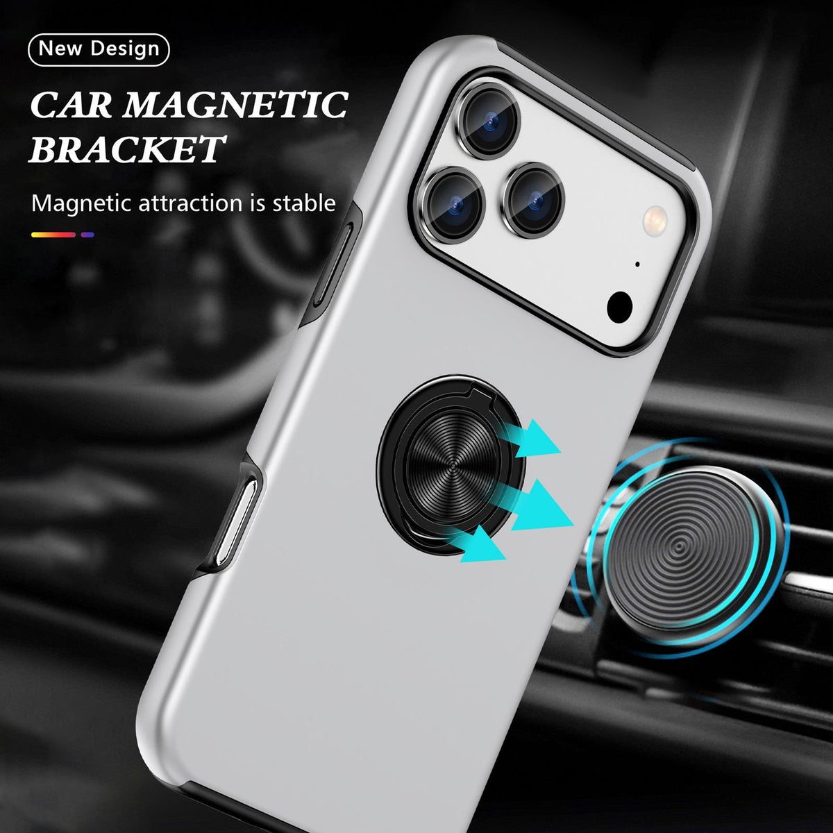 For iPhone 18 Pro PC + TPU Magnetic Phone Case with Invisible Ring Holder - Silver - EDA006969310F
