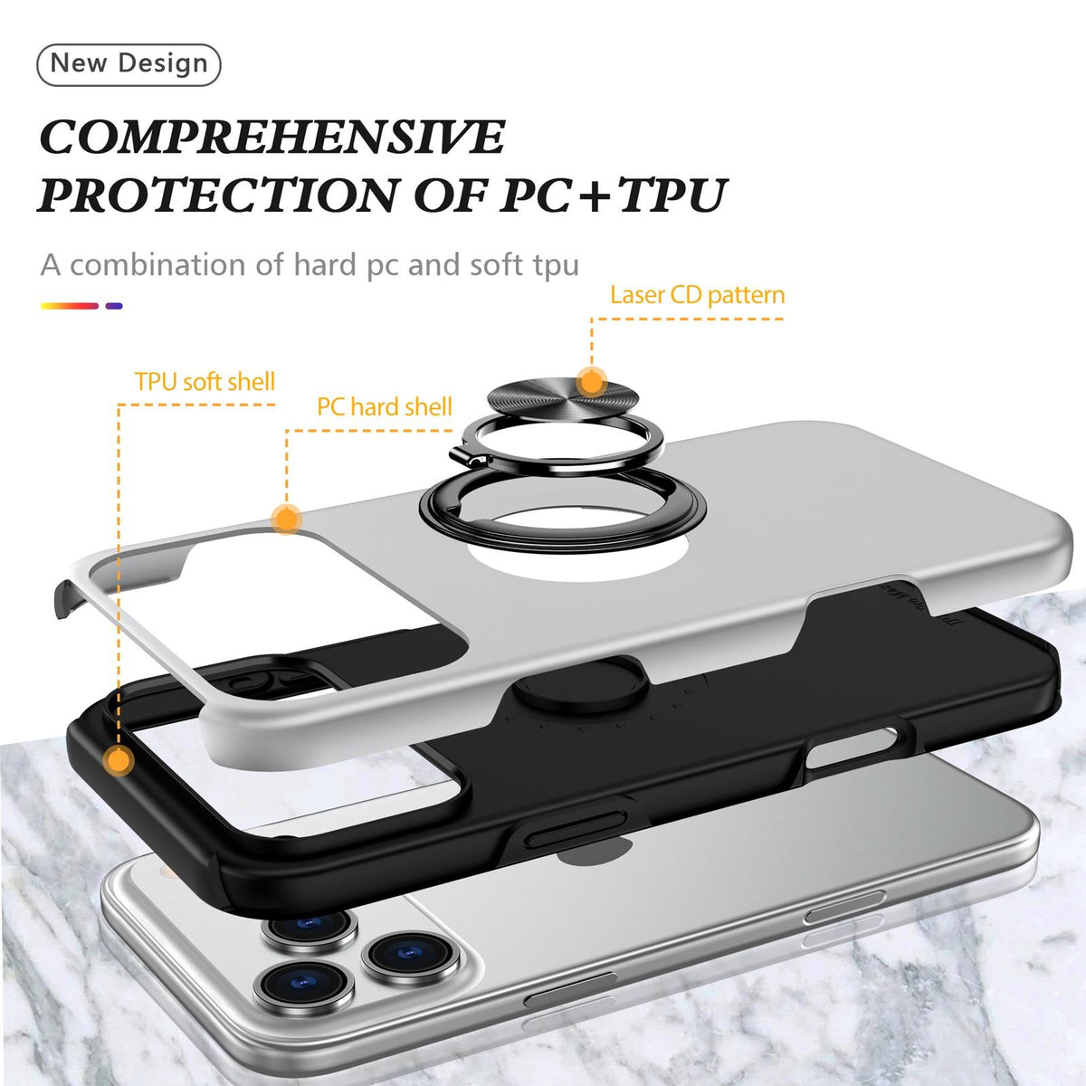 For iPhone 18 Pro PC + TPU Magnetic Phone Case with Invisible Ring Holder - Silver - EDA006969310F