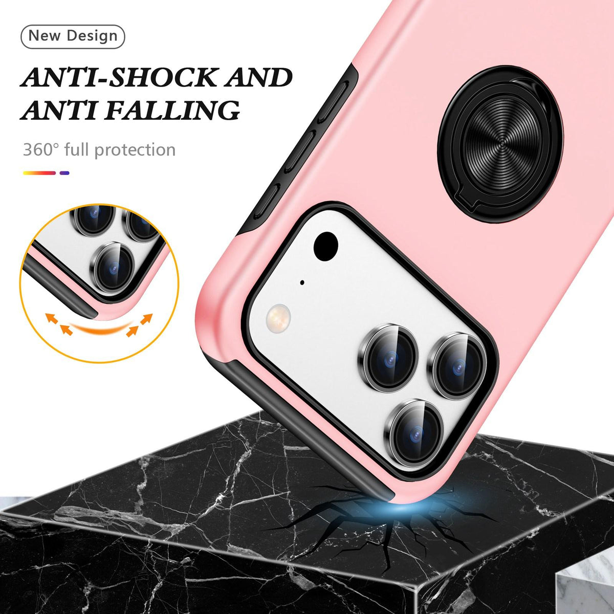 For iPhone 17 Pro PC + TPU Magnetic Phone Case with Invisible Ring Holder - Rose Gold - EDA006969311D