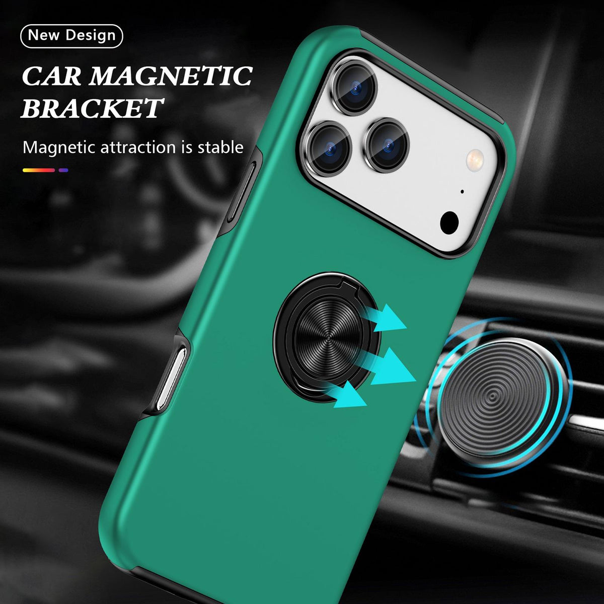 For iPhone 17 Pro PC + TPU Magnetic Phone Case with Invisible Ring Holder - Dark Green - EDA006969311E