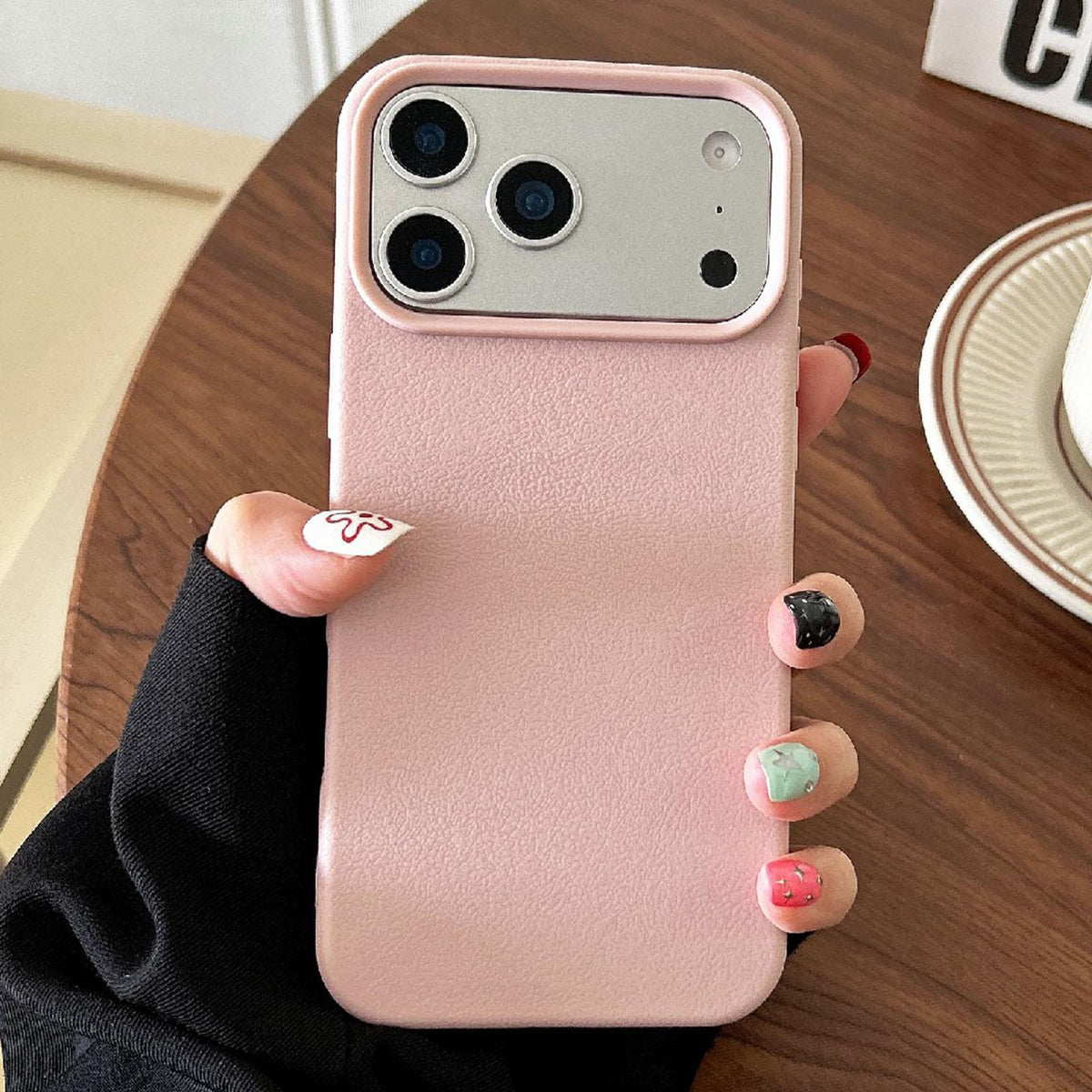 For iPhone 18 Pro Leather Texture TPU Full Coverage Phone Case - Pink - EDA006969730A