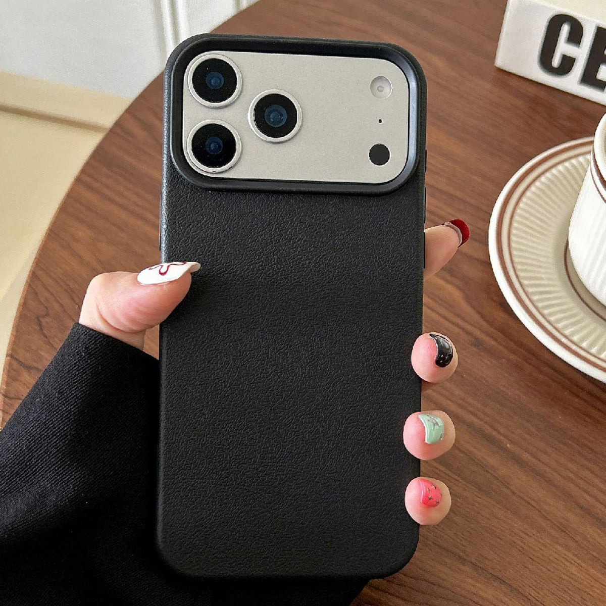 For iPhone 18 Pro Leather Texture TPU Full Coverage Phone Case - Black - EDA006969730D