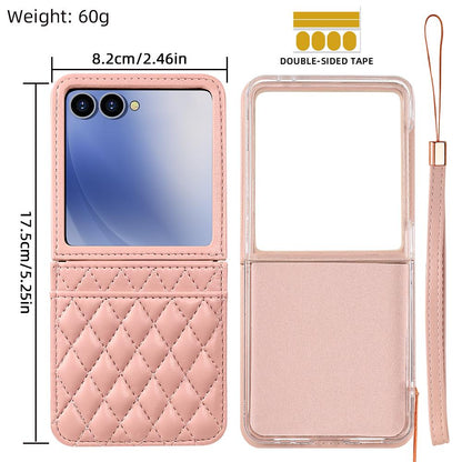 For Galaxy Z Flip8 5G VIETAO Rhombic Texture PU Card Slot Phone Case with Lanyard - Black - EDA006978906B