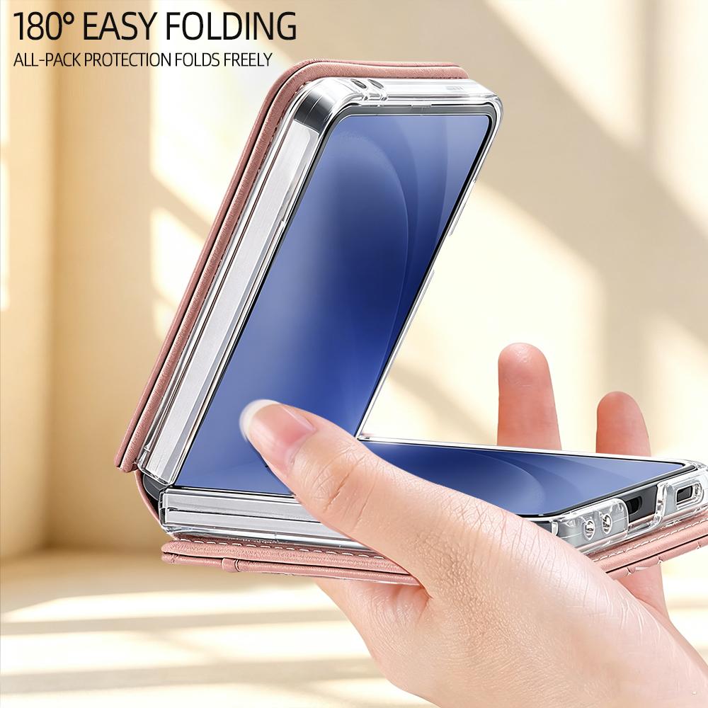 For Galaxy Z Flip8 5G VIETAO Rhombic Texture PU Card Slot Phone Case with Lanyard - Green - EDA006978906D