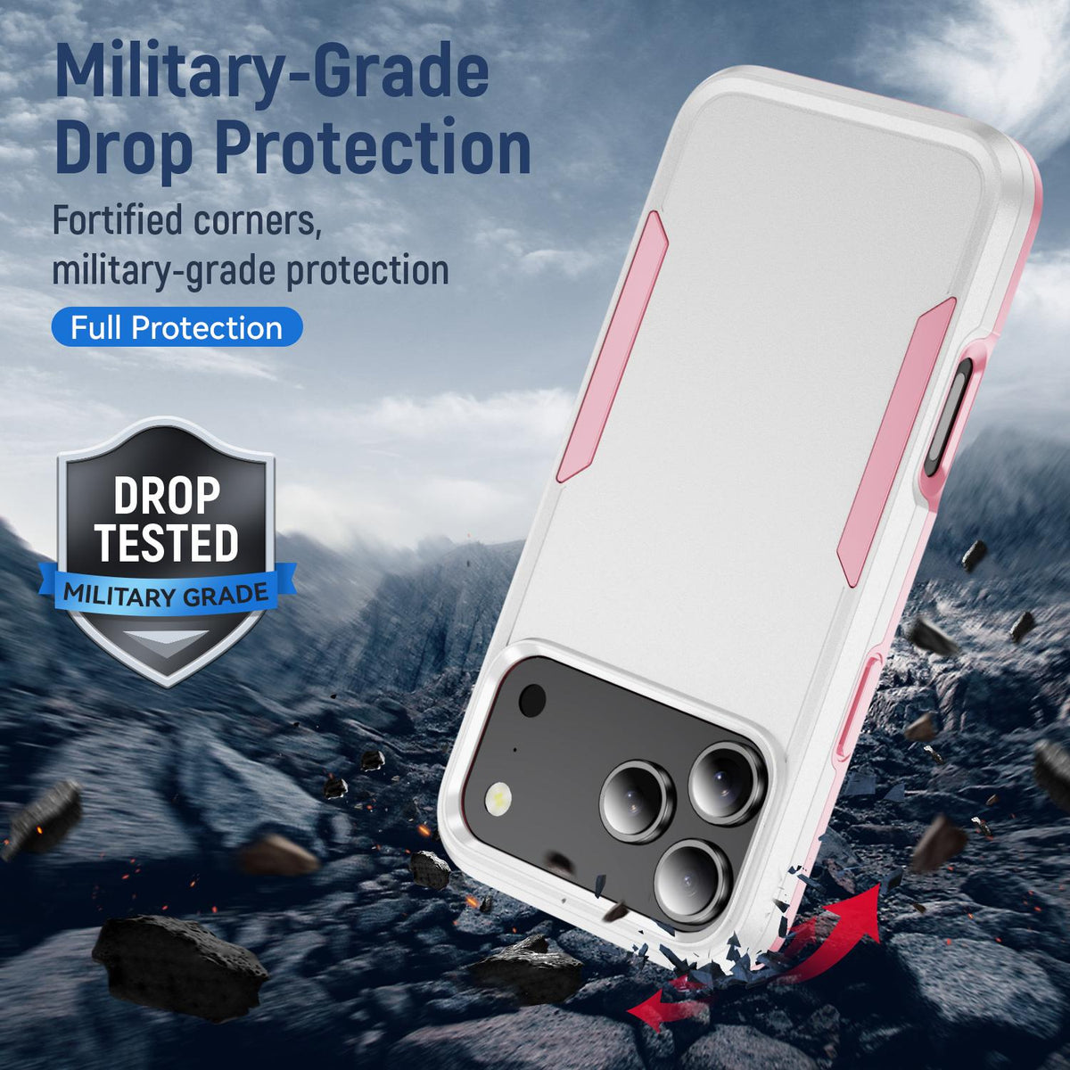 For iPhone 18 Pro Pioneer Armor Heavy Duty PC + TPU Phone Case - White+Pink - EDA006984210A